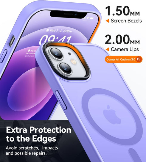CANSHN Magnetic iPhone 12/12 Pro Case, Light Purple, Compatible with MagSafe, Translucent Matte Slim Shockproof