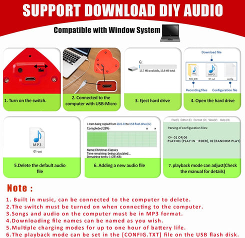 Voice Recorder, 16min USB Downloadable Sound Chips Module for Stuffed Animals, Personal Voice Message Gift (Red)