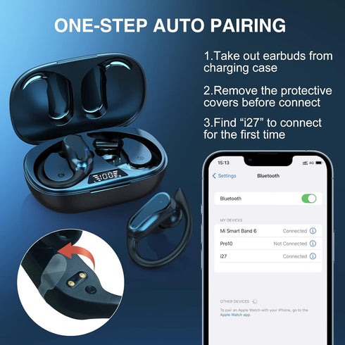 Wireless Earbuds Bluetooth Headphones 48Hrs Playtime IPX7 Waterproof 5.1 HiFi Earbuds,LED Display Sports Ear Buds with Earhooks for Workout Gym Outdoor Phone Laptop(Black)