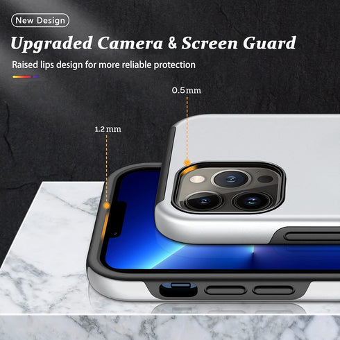 PELEPUES Shockproof Case for iPhone 13 Pro 6.1'', Military Grade Cover with Embedded Finger Ring & Metal Stand (Silver)