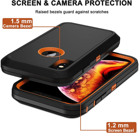 Shop iPhone X/Xs Case with Belt Clip Holster, Rugged Military Grade Protection & 2X Screen Protectors (Orange).