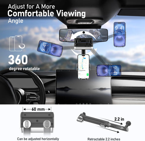 KSYER 360 4-7 Inch Rear View Mirror Phone Holder,Rotatable and Retractable Phone Holders for Your Car, Rotating
