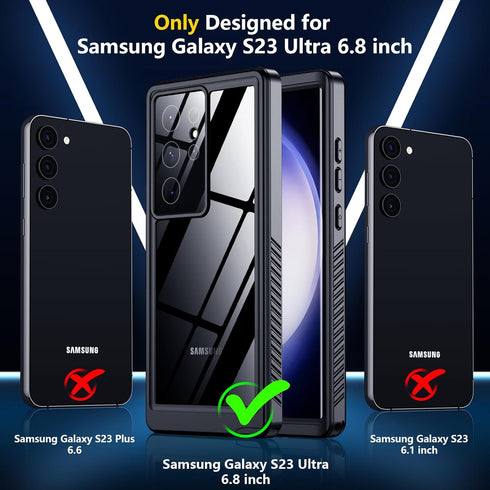 SPIDERCASE Waterproof Case for Samsung Galaxy S23 Ultra, Heavy Duty Shockproof with Built-in Screen & Camera Lens