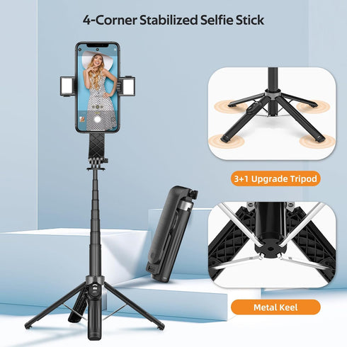 UTEBIT 40" 3 All-in-1, Selfie Stick Tripod for iPhone, Lightweight Phone Tripod Stand with Light & Bluetooth Remote