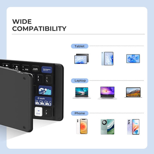 XVX WK60 Mini Folding Keyboard, Portable Bluetooth Pocket-Sized Wireless Travel Keyboard for iPad, iPhone, Tablet,