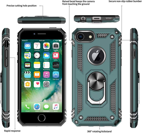 LeYi Compatible iPhone 8, 7, 6s, 6 Case with 2 Pack Tempered Glass Screen Protector, Military-Grade with Ring