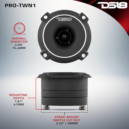 DS18 PRO-TWN1 Titanium High Compression Neodymium Slim Super Bullet Tweeter, 1" 240W Max, 120W RMS with Built-in