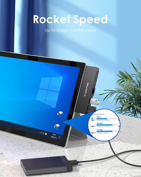 LENTION Surface Pro 7 USB C Hub Docking Station, 5-in-1 with 4K@60Hz HDMI, USB C to Ethernet, PD 60W
