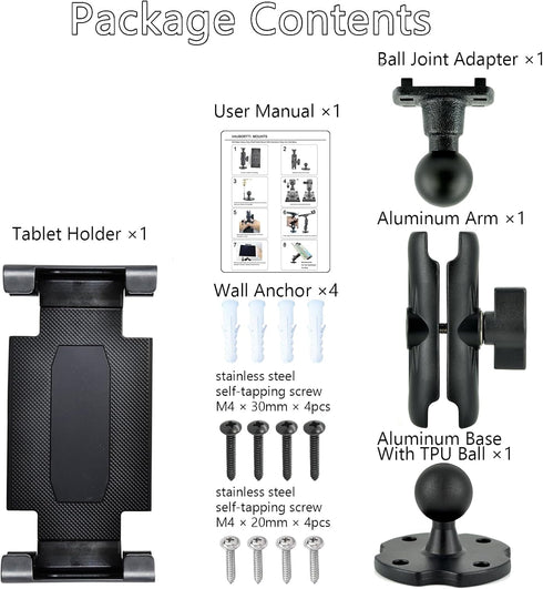 VAUBORTTI 6.5"-12.9" 1 inch/25mm Aluminum Arm Heavy Duty Tablet Mount Drill Base - for Tablet iPad Pro/Mini, iPad