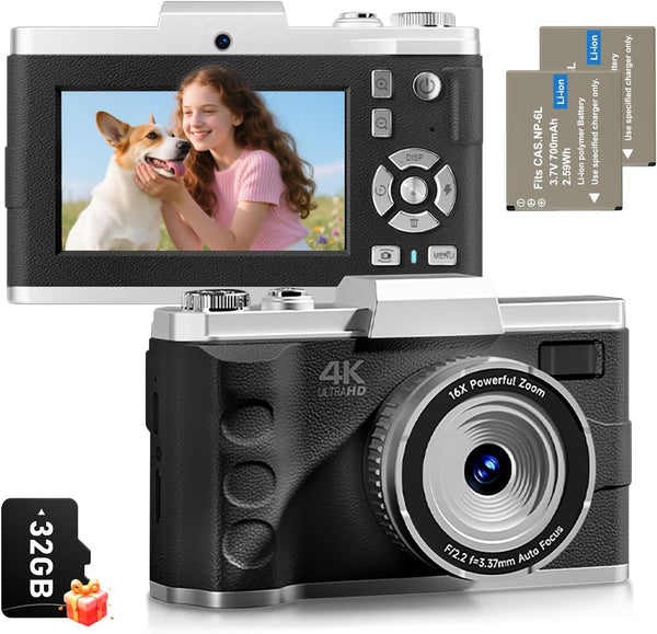EJXHKNF 4K Digital Camera for Photography, Autofocus 64MP Vlogging Camera for YouTube Video,