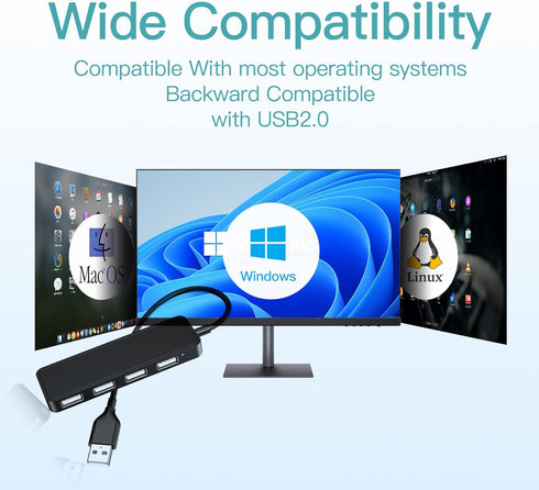USB Hub, USB Splitter, USB 4-Port Adapter, USB Extender for Laptop, PC, MacBook, Mac Pro, Mac Mini, iMac, Surface Pro