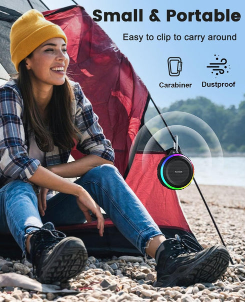 Kunodi Bluetooth Shower Speaker, IPX7 Waterproof, Dynamic Lights, Crisp Clear Sound, True Wireless Stereo, Portable for