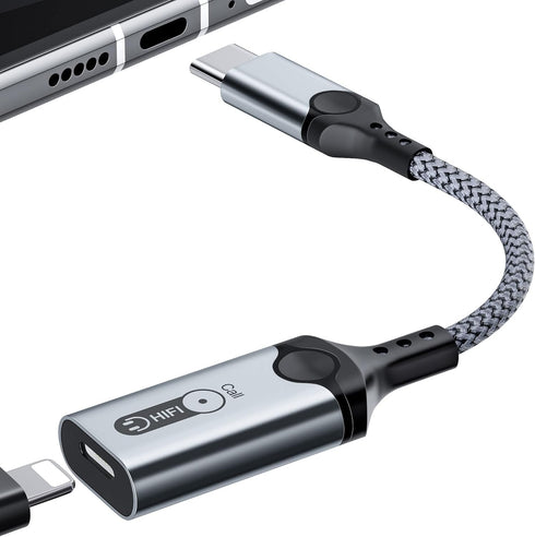 Lightning to USB C Audio Adapter for iPhone 15 Pro Max, iPad Pro, USB C Male to Lightning Female Connector