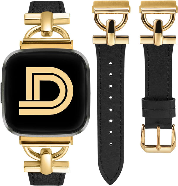 Wearlizer Leather Band for Fitbit Versa 2, Dressy Slim Leather Strap with D-Shape Metal Buckle for Versa/Versa
