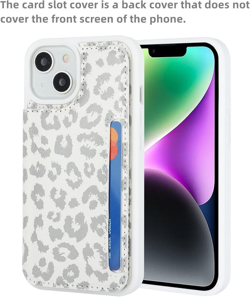 iCoverCase iPhone 13 Phone Case with Card Holder, RFID Blocking PU Leather Protective Case for iPhone 13, Gray Leopard