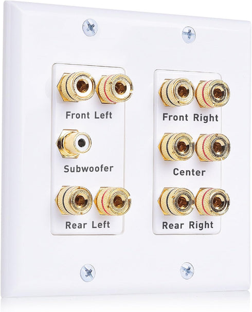 Cable Matters Double Gang 5.1 Speaker Wall Plate in White - Home Theater Wall Plate, Banana Plug