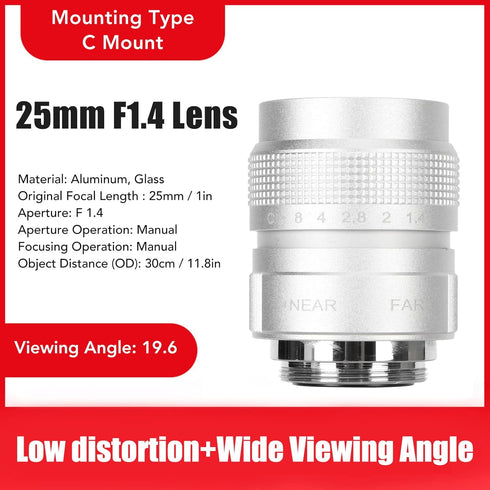 GOWENIC 25mm F1.4 19.6 CCTV Lens, C Mount Camera Lens with Wide Viewing Angle, CCTV Video Vari Zoom Lens for Shop