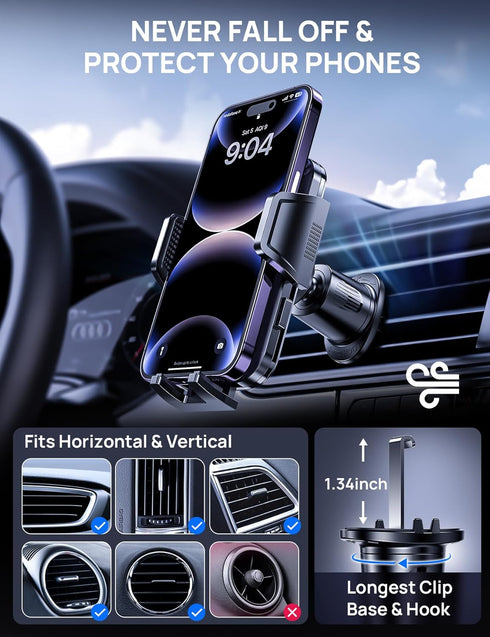 Car Phone Holder Mount, Hands Free Phone Holder for Car, Rotatable and Retractable for iPhone 15 14 13 Pro Max