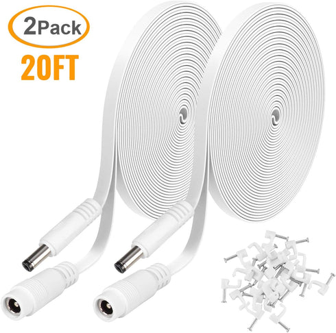Uogw 2 Pack 20ft/6m DC Power Extension Cable, 2.1mm x 5.5mm Compatible with 12V DC Adapter Cord