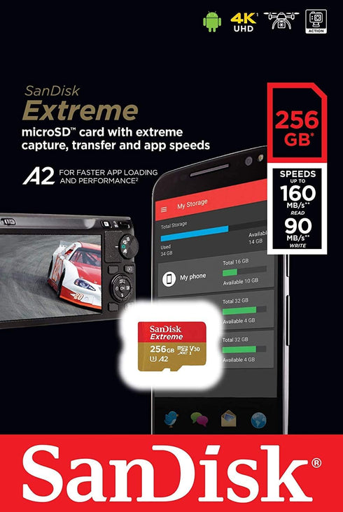 SanDisk Extreme 256GB MicroSD Card for GoPro Hero 10 Black, UHS-1 U3/V30 A2 4K Class 10 with Micro SD Reader Bundle