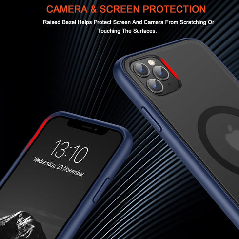 TENDLIN iPhone 11 Pro Max Case - Translucent Matte Hard Back, Soft Silicone Bumper, MagSafe Compatible (Blue)