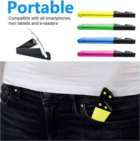 Portable Cell Phone Stand for Desk, 4 Pack, Foldable Pocket Travel Mobile Phone Holder, Upgrade Universal V Smartphone