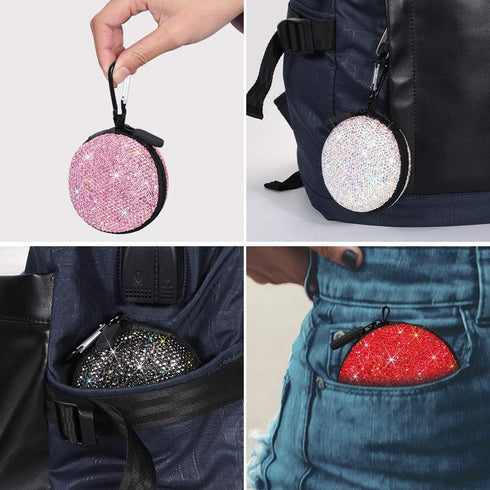SAVORI Earphone Case - Bling Rhinestone Crystal Portable Headphone Organizer Pouch Bag with Carabiner, 1 Pack (Red)