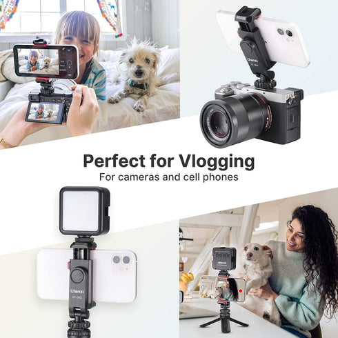 ULANZI ST-06S Phone Tripod Mount, Universal Smartphone Adapter with 2 Cold Shoe, 360° Rotating Clip Holder