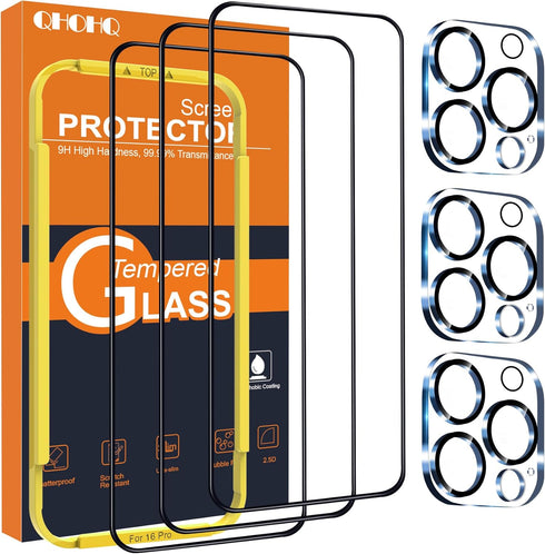 QHOHQ for iPhone 16 Pro Screen Protector with Camera Lens Protector, [Military