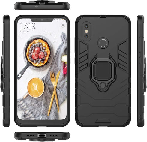 Compatible with Xiaomi Mi 8 Case, Metal Ring Grip Kickstand, Shockproof Hard Bumper, Dual Layer Rugged Cover for Xiaomi