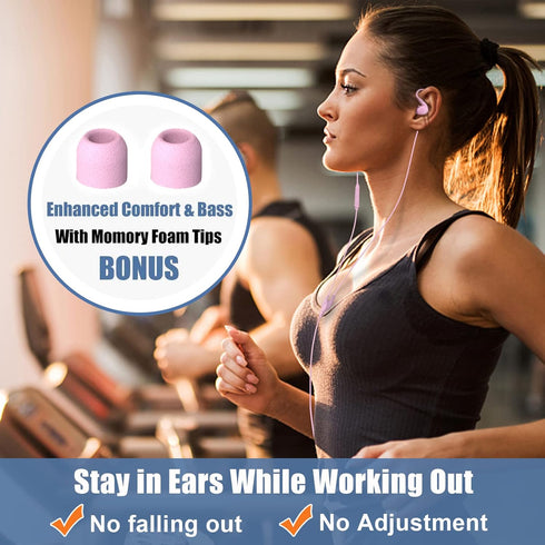 Pink Sport Headphones: Wired Over Ear & In-Ear Earbuds for Kids & Women, Comfortable Earhook Earphones for Gym &