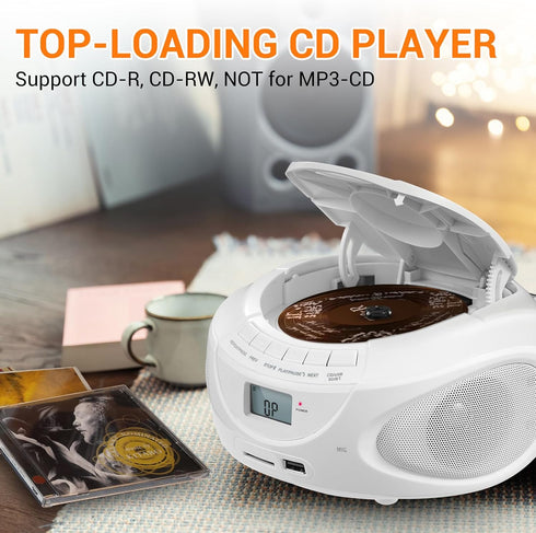 Gelielim Portable CD Player Boombox with AM/FM Radio, Bluetooth Speaker, Supports CD/USB/SD/BT/AUX, Gifts for Parent