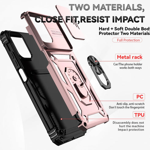 Moto G 5G 2024 Case with Slide Camera Cover, HD Screen Protector, Military Grade Drop Tested Magnetic Ring Holder