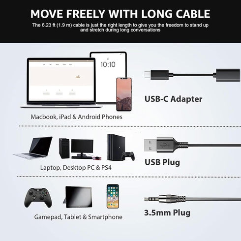 Headset Headset Headset Wantek wtih Mic, USB with Microphone for PC, Computer with Noise Canceling Microphone with Mute