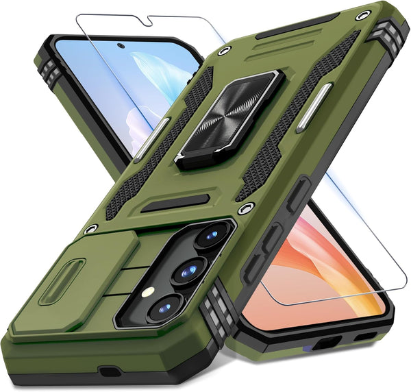DEERLAMN Galaxy S24+ Plus Case, Olive Green, Military Grade Shockproof, Slide Camera Cover & Screen Protector,