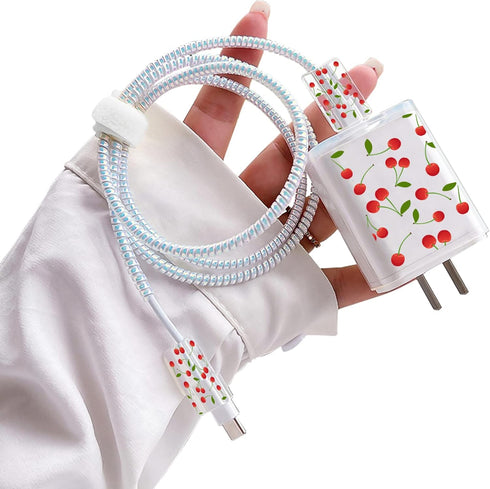 Cute Fruits DIY Cable Protectors for iPhone Charger, Kawaii Cherry Pattern, Data Line Earphone Wire Saver