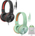 SIMOLIO 2 Pack Foldable Headphones - Wired Over Ear Cord Headset with Microphone, Volume Limited & Adjustable Headband