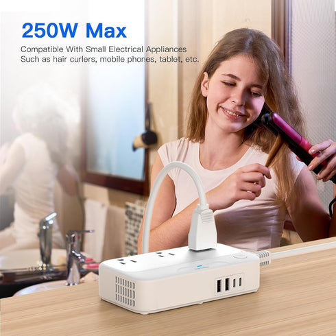 Universal Voltage Converter US to Europe, 220V to 110V Power Travel Converter Combo, 250W Step Down Adapter