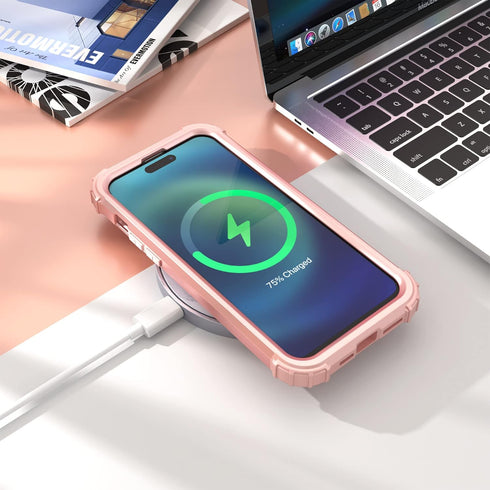 IDweel iPhone 15 Pro Max Case - 3 in 1 Shockproof Hybrid Cover with Screen Protector, Rose Gold, Slim Fit, Heavy Duty.