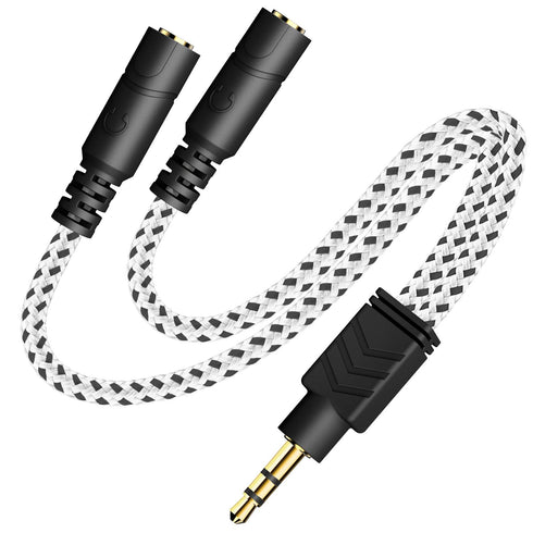 DUKABEL Knitted 3.5mm Audio Splitter, TRS 3-Pole Aux Splitter Cable for Headphones