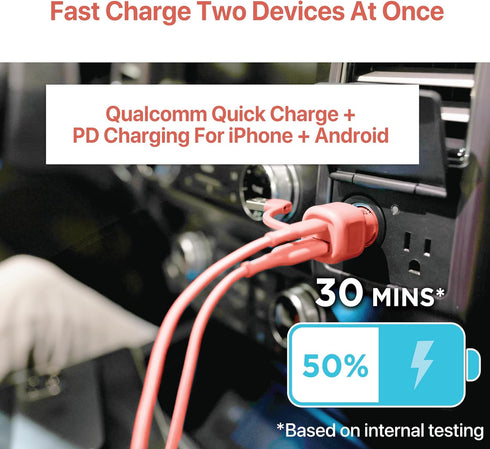 BLACK+DECKER USB C Car Charger, Compact 38W 2-Port, LED Indicator Type C Charger with Power Delivery/Quick Charge, Compatible with iPhone 15 14 13 12 Series, Pixel 3 2 XL, iPad Pro, More