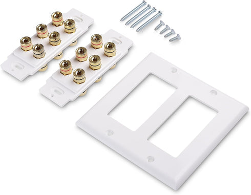 Cable Matters Double Gang Speaker Wire Wall Plate, Gold Plated with Banana Plug Binding Post for 6 Speakers, White