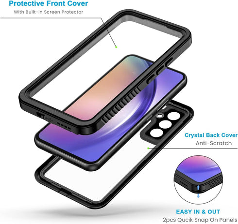 Lanhiem Samsung Galaxy A54 5G Case, IP68 Waterproof Dustproof, Rugged Full Body Shockproof Phone Cover, Black
