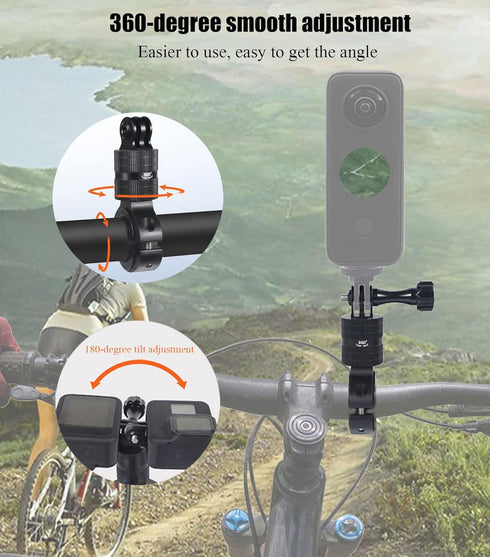 Aluminum Bike/Motorcycle Handlebar Mount for GoPro, AKASO, and Other Action Cameras, 360 Degrees Rotary Mount