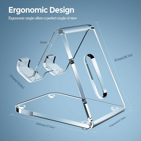 CreaDream Acrylic Cell Phone Stand, 5mm Thicker Clear Holder for Desk, Suitable for iPhone 14/13 Pro Max, All
