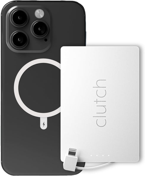 Clutch Pro Portable Charger - 5000mAh Power Bank for iPhone 14 & Older, Magnetic Battery, TSA Approved (White)