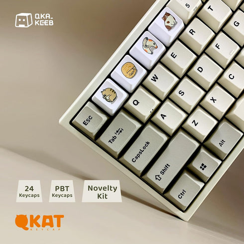 QKA KEEB QKAT KEYCAP, Novelty Kit, OEM Profile, PBT Keycaps, 24 Keys, MX Compatible Switches