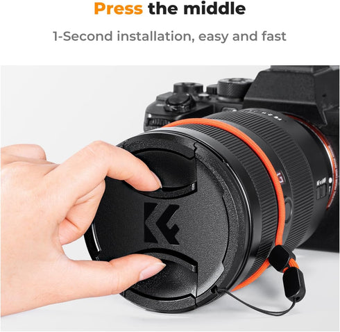 K&F Concept 52mm Lens Cap Cover, 4-in-1 Center Pinch Lens Cover with Anti-Loss Keeper Leash & Microfiber Cleaning Cloth
