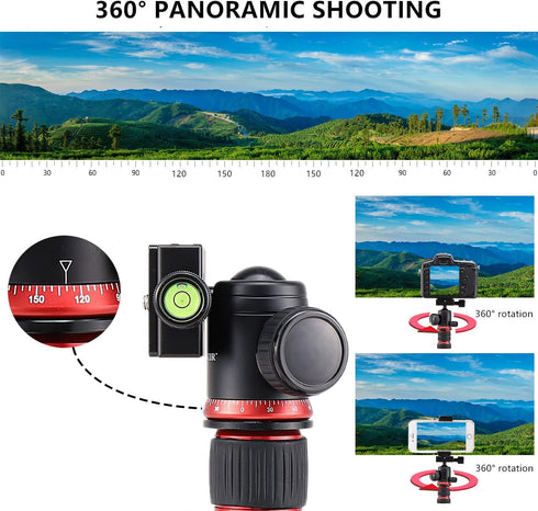 Portable Tabletop Camera Tripod, 20" DSLR Aluminum Mini Tripod with 360 Degree Pan Ball Head, Black