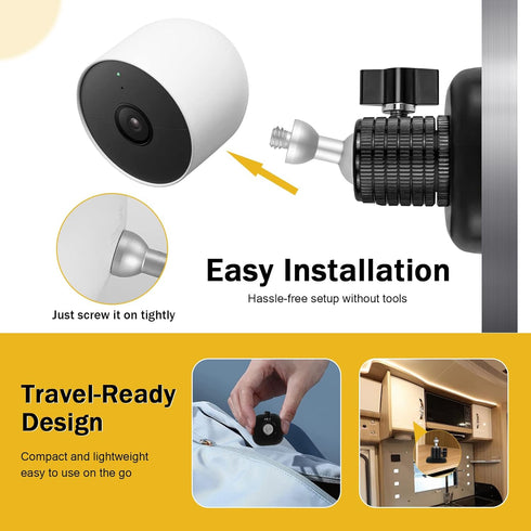 Powerful Magnetic Secured Camera Mount with 1/4" Thread for WYZE Cam 3, Blink XT2/3, Ideal for Garage Security